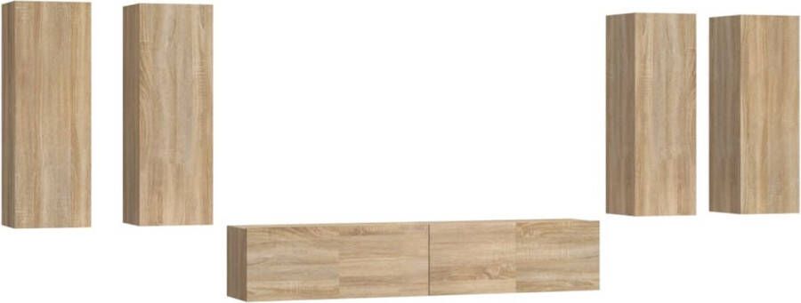 VidaXL 6-delige Tv-meubelset Sonoma eikenhout Televisiescherm Salontafel Houten Kasten Wandmontage Opbergruimte Bruine Kleur Sonoma Eiken