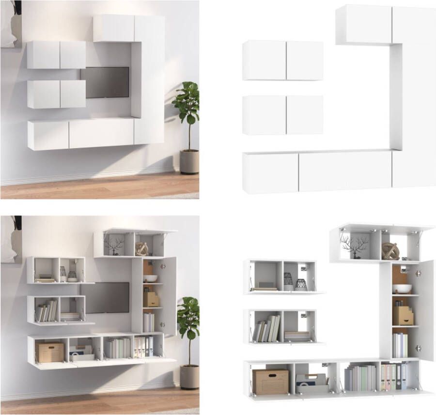 VidaXL 6-delige Tv-meubelset bewerkt hout wit Tv-kast Tv-kasten Tv-meubel Hifi-meubel - Foto 2