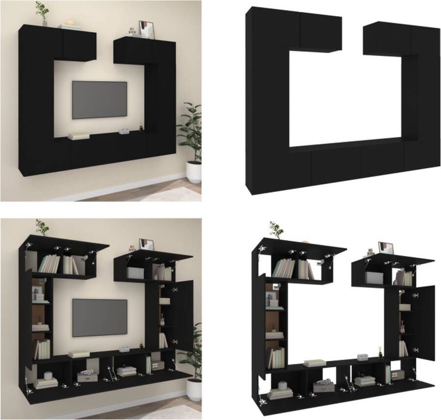 VidaXL 6-delige Tv-meubelset bewerkt hout zwart Tv-kast Tv-kasten Tv-meubel Hifi-meubel