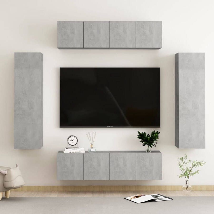 VIDAXL 6-delige Tv-meubelset bewerkt hout betongrijs