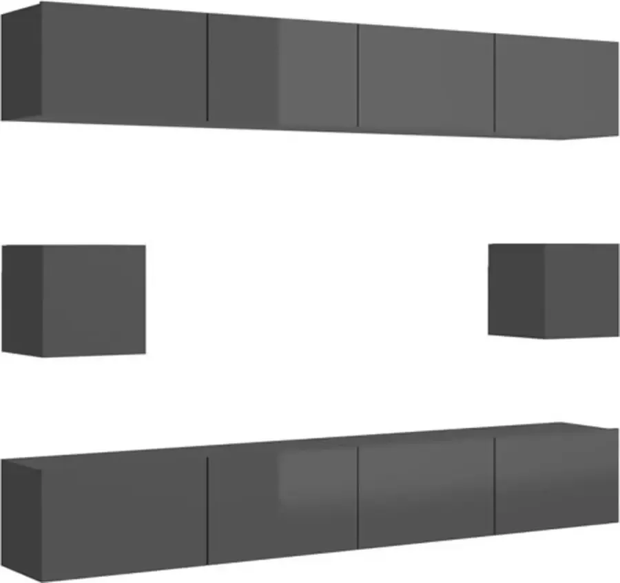 VidaXL 6-delige Tv-meubelset spaanplaat hoogglans grijs - Foto 2