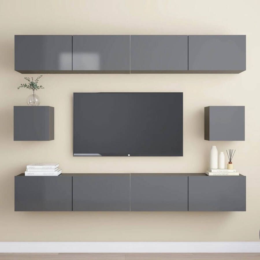 VidaXL 6-delige Tv-meubelset spaanplaat hoogglans grijs - Foto 1