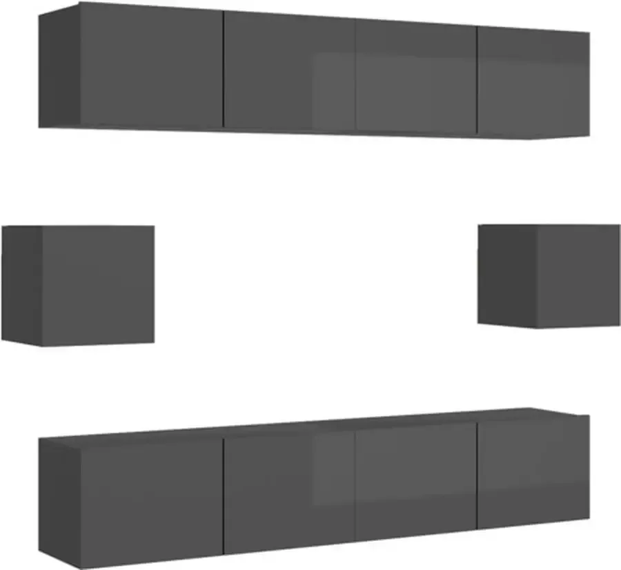 VidaXL -6-delige-Tv-meubelset-spaanplaat-hoogglans-grijs - Foto 2