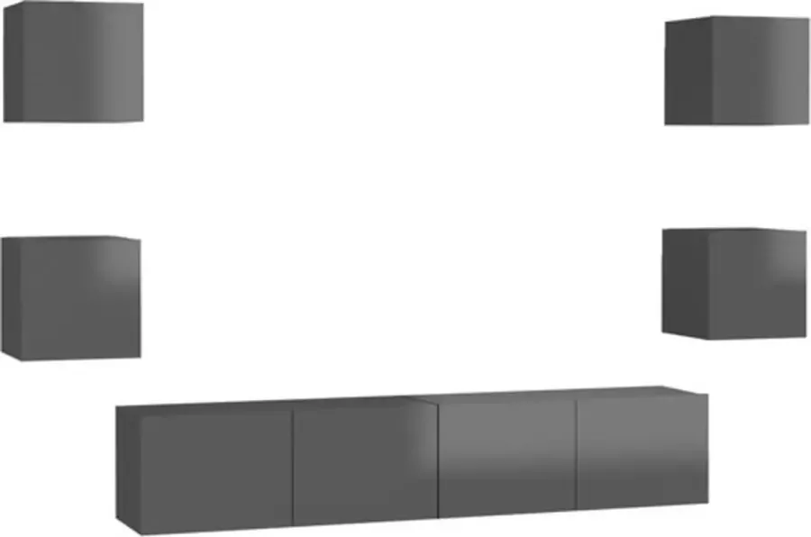 VidaXL -6-delige-Tv-meubelset-spaanplaat-hoogglans-grijs - Foto 2