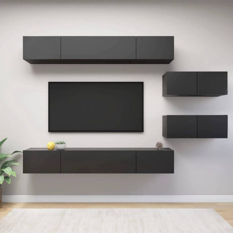 VidaXL 6-delige Tv-meubelset spaanplaat hoogglans grijs - Foto 1