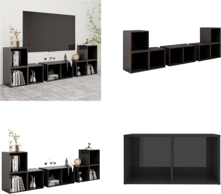 VidaXL 6-delige Tv-meubelset bewerkt hout hoogglans grijs Tv-kastenset Tv-kastensets Tv-meubelset Tv-meubelsets