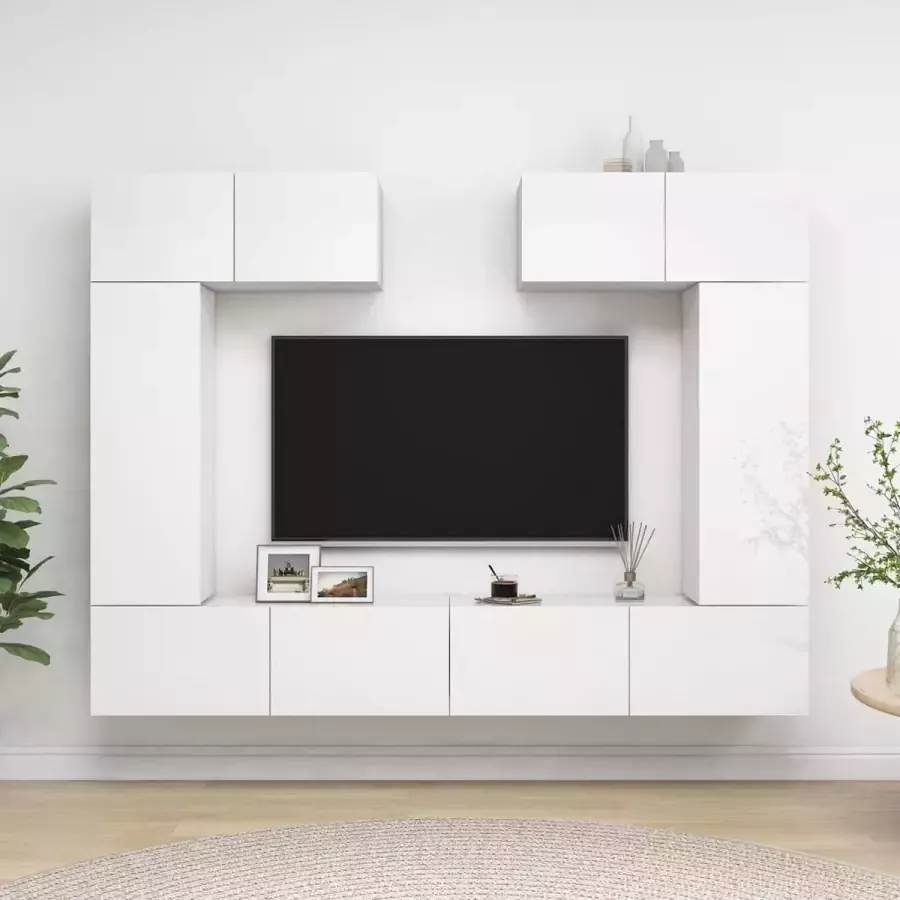 VIDAXL 6-delige Tv-meubelset bewerkt hout hoogglans wit