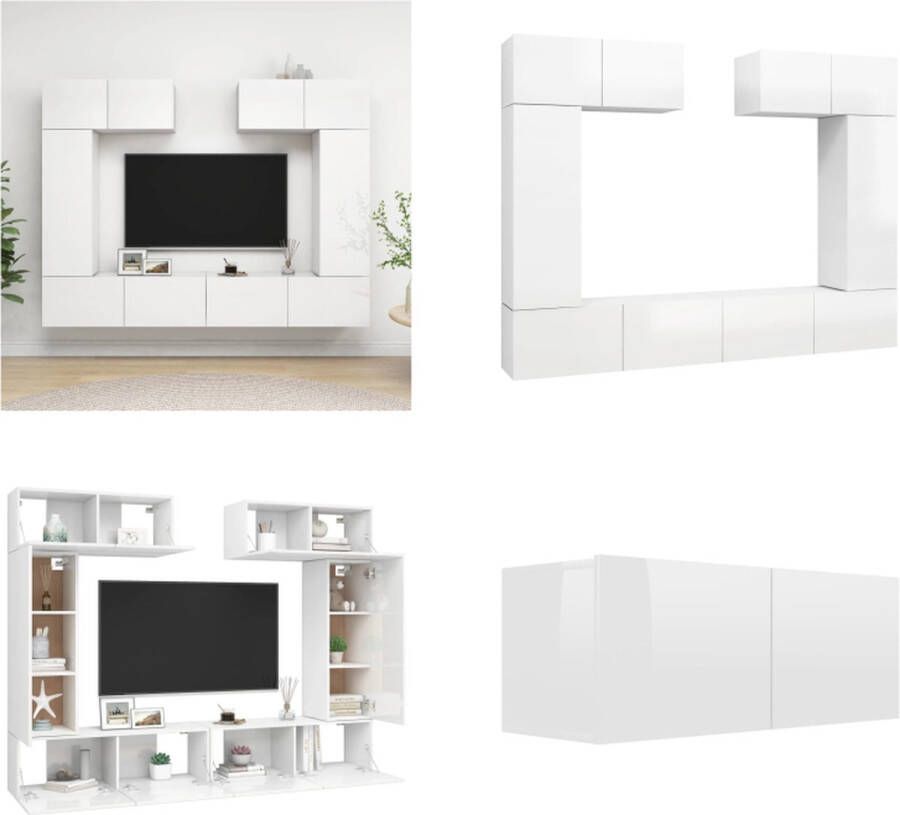 VidaXL 6-delige Tv-meubelset spaanplaat hoogglans wit Tv-kastenset Tv-kastensets Tv-kasten Tv-meubelset