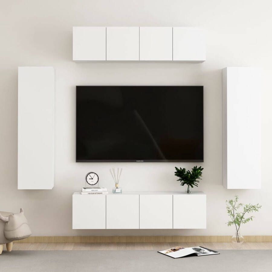 VIDAXL 6-delige Tv-meubelset bewerkt hout wit