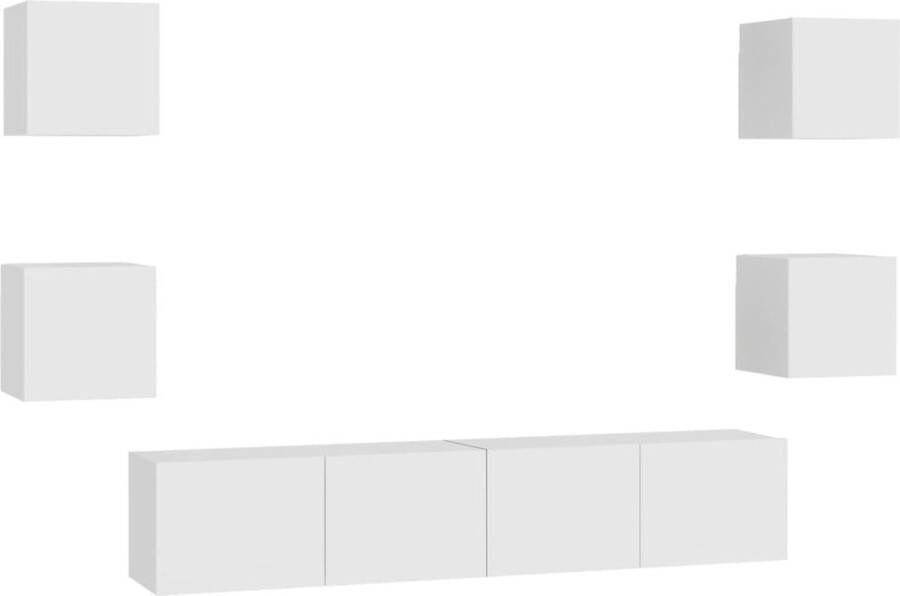 VidaXL Tv-meubelset 6-delig Wit Bewerkt hout Televisiescherm Kast Tv Meubels Houten Tv Stand Witte Tv Kast Salontafel Woonkamerdecoratie Opslagruimte Media Center Modern Tv Meubel Minimalistisch Tv Meubel
