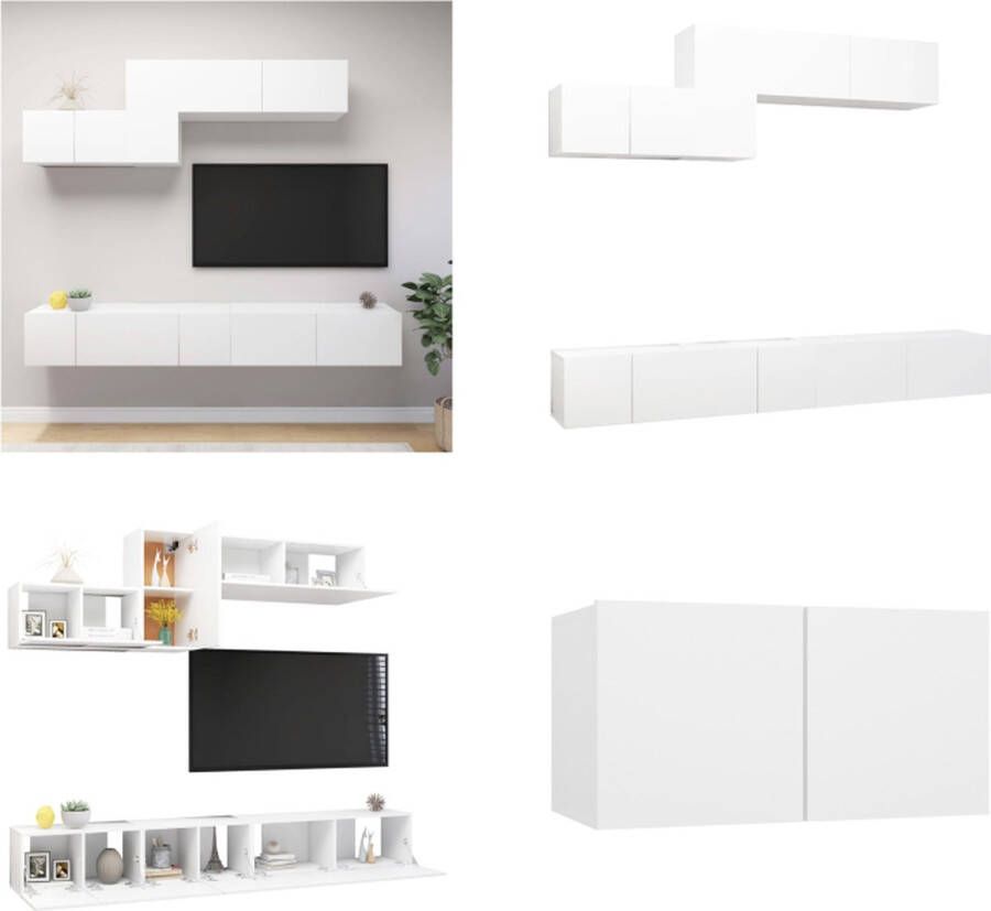 VidaXL 6-delige Tv-meubelset bewerkt hout wit Tv-kastenset Tv-kastensets Tv-kasten Tv-meubelset