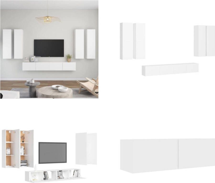VidaXL 6-delige Tv-meubelset spaanplaat wit Tv-kastenset Tv-kastensets Tv-kasten Tv-meubelset