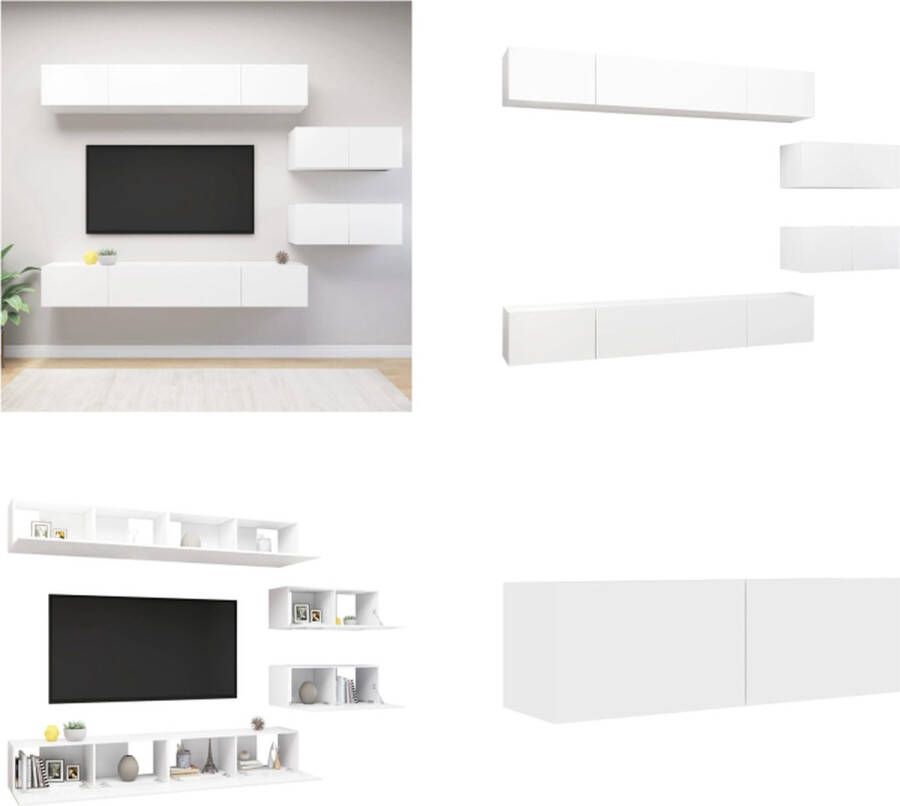 VidaXL 6-delige Tv-meubelset bewerkt hout wit Tv-kastenset Tv-kastensets Tv-kasten Tv-meubelset