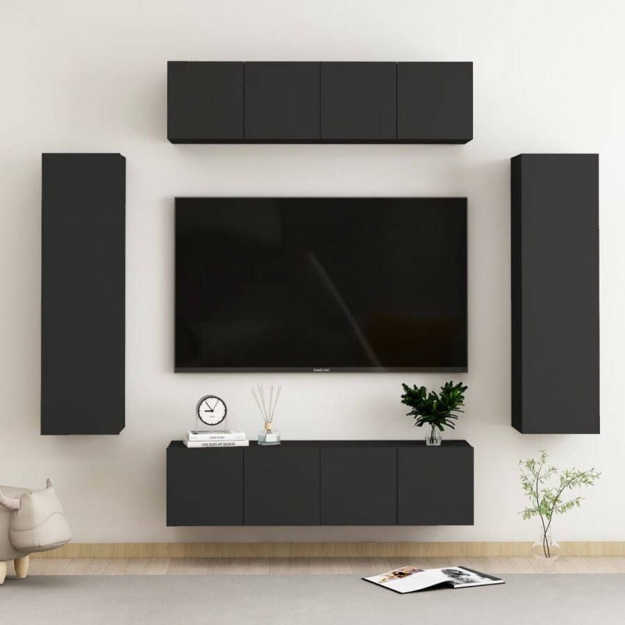 VidaXL -6-delige-Tv-meubelset-spaanplaat-zwart - Foto 2