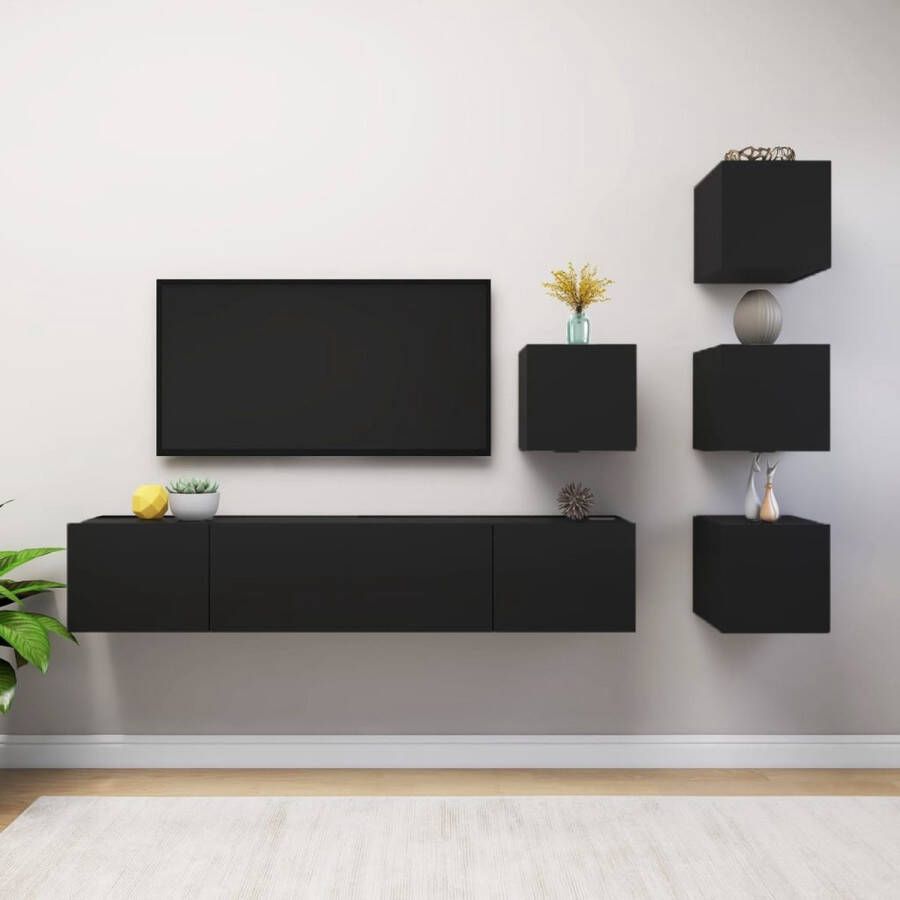 VidaXL -6-delige-Tv-meubelset-spaanplaat-zwart