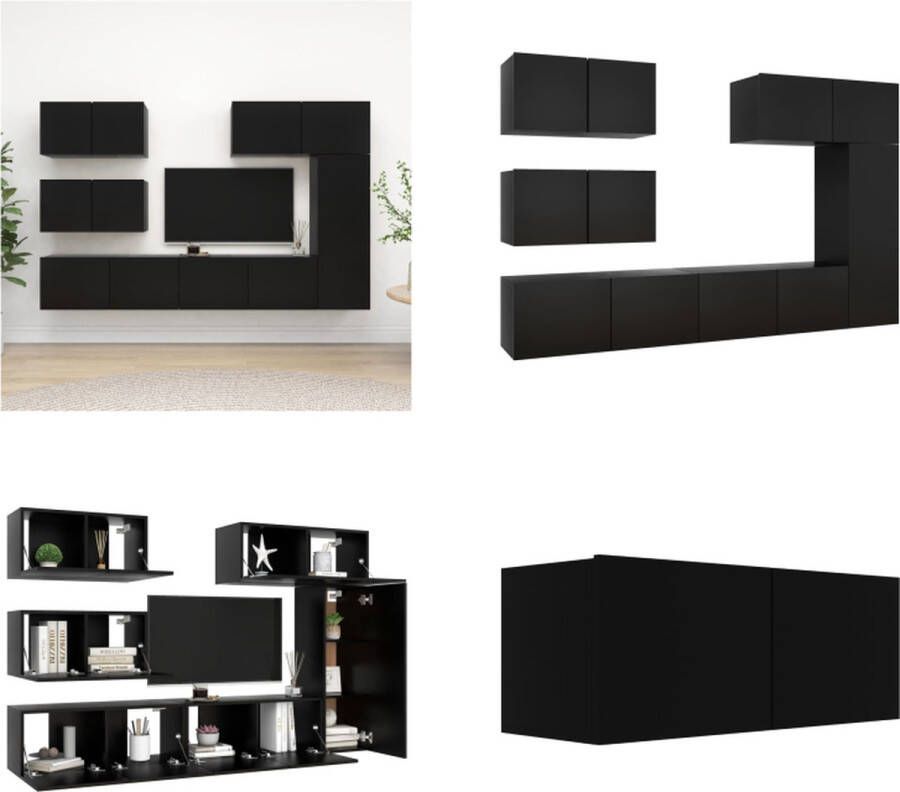 VidaXL 6-delige Tv-meubelset bewerkt hout zwart Tv-kastenset Tv-kastensets Tv-kasten Tv-meubelset
