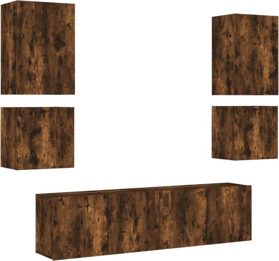 VidaXL 6-delige Tv-wandmeubelset gerookt eiken Tv Kast Tv Meubel Wandkast Opbergkast Houten Tv Stand