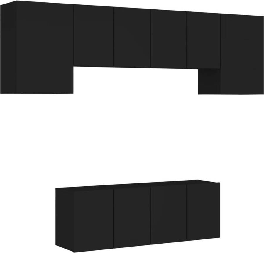 VidaXL 6-delige zwarte tv-wandmeubelset Tv Kast Wandkast Houten Tv Stand Opbergkast Media Kast