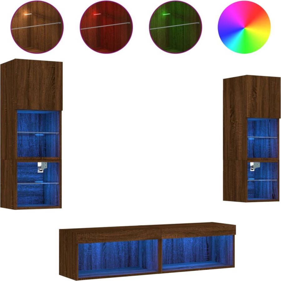 VidaXL -6-delige-Tv-wandmeubelset-met-LED-bewerkt-hout-bruineikenkleur - Foto 3