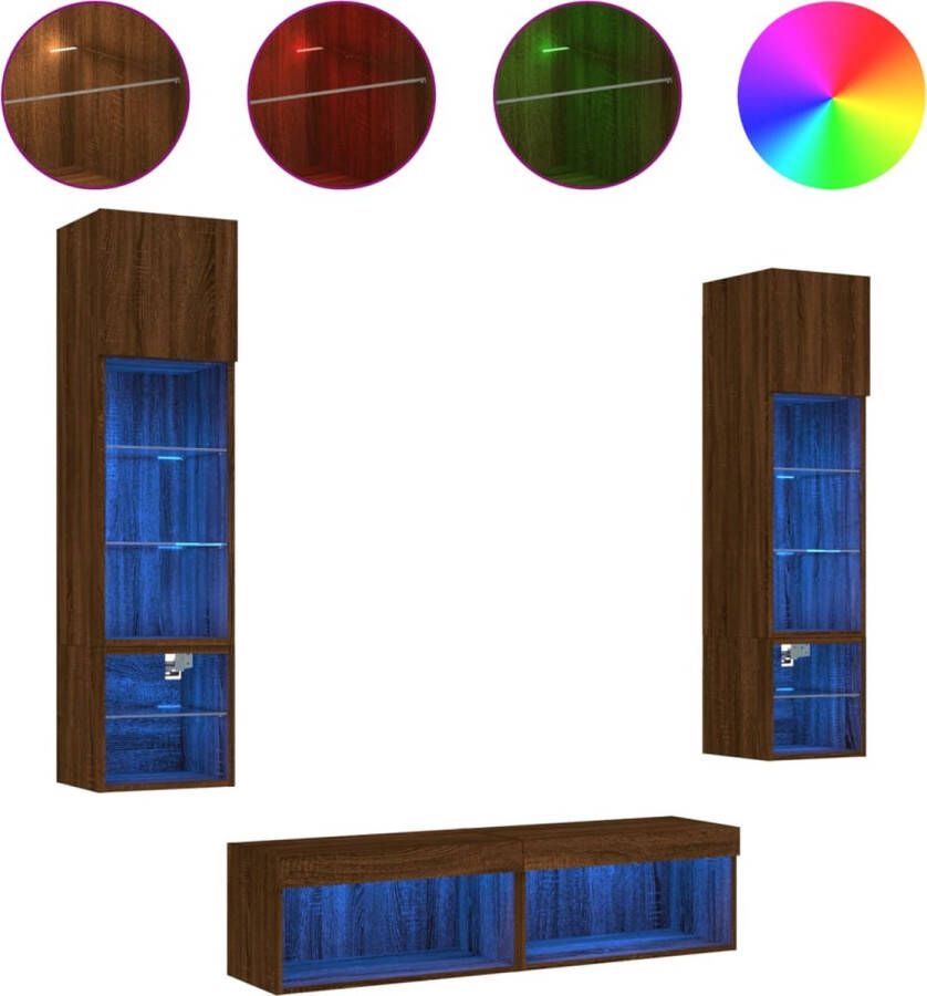 VidaXL -6-delige-Tv-wandmeubelset-met-LED-bewerkt-hout-bruineikenkleur - Foto 3