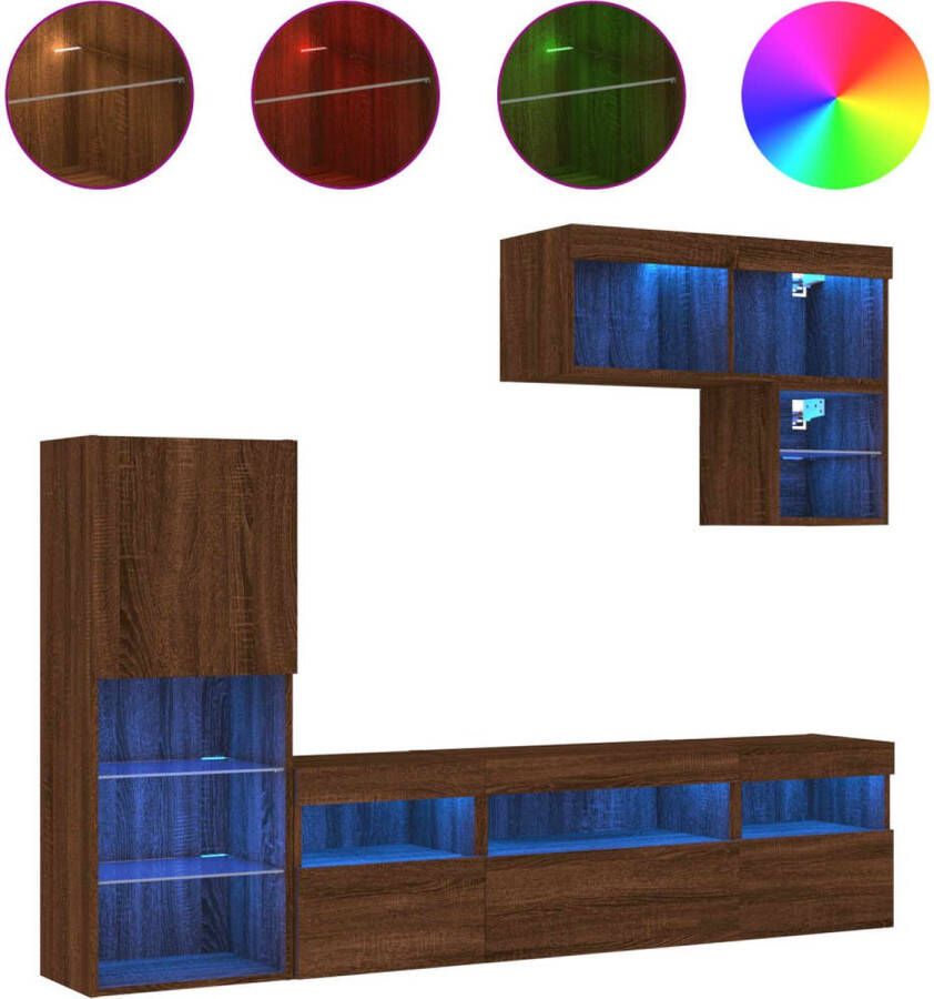 VidaXL -6-delige-Tv-wandmeubelset-met-LED-bewerkt-hout-bruineikenkleur - Foto 2