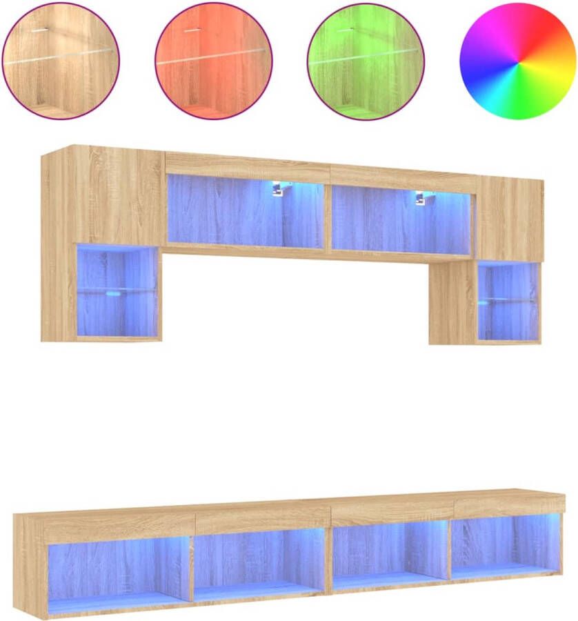 VidaXL -6-delige-Tv-wandmeubelset-met-LED-bewerkt-hout-sonoma-eiken - Foto 3
