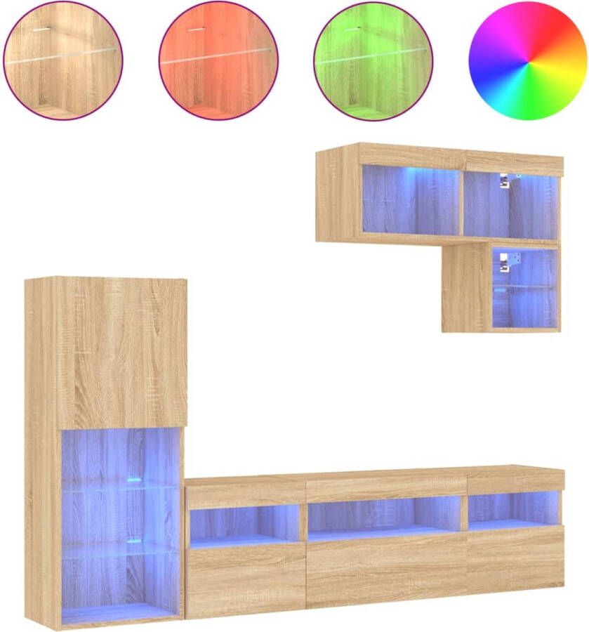 VidaXL -6-delige-Tv-wandmeubelset-met-LED-bewerkt-hout-sonoma-eiken - Foto 2