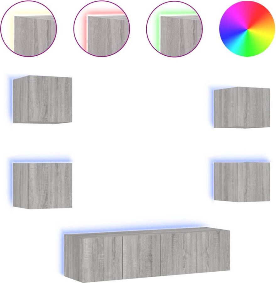VidaXL -6-delige-Tv-wandmeubelset-met-LED-grijs-sonoma-eikenkleurig - Foto 2