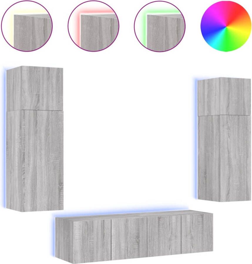 VidaXL -6-delige-Tv-wandmeubelset-met-LED-grijs-sonoma-eikenkleurig - Foto 2