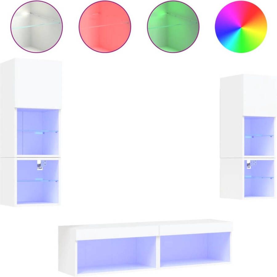 VidaXL -6-delige-Tv-wandmeubelset-met-LED-verlichting-bewerkt-hout-wit - Foto 3