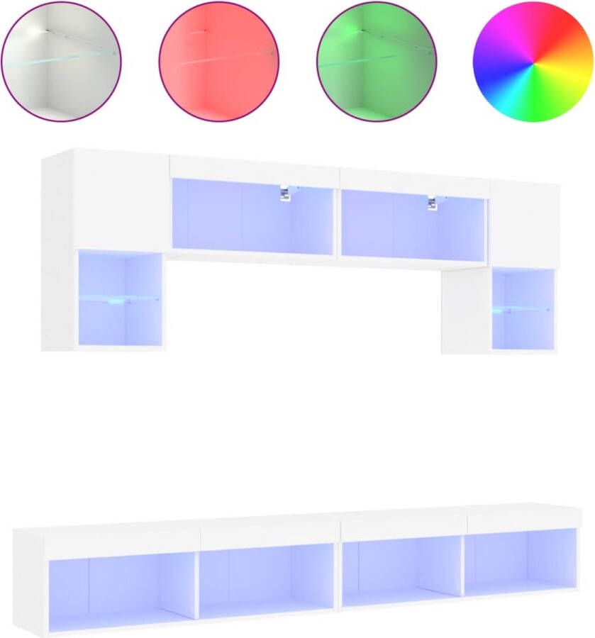 VidaXL -6-delige-Tv-wandmeubelset-met-LED-verlichting-bewerkt-hout-wit - Foto 3