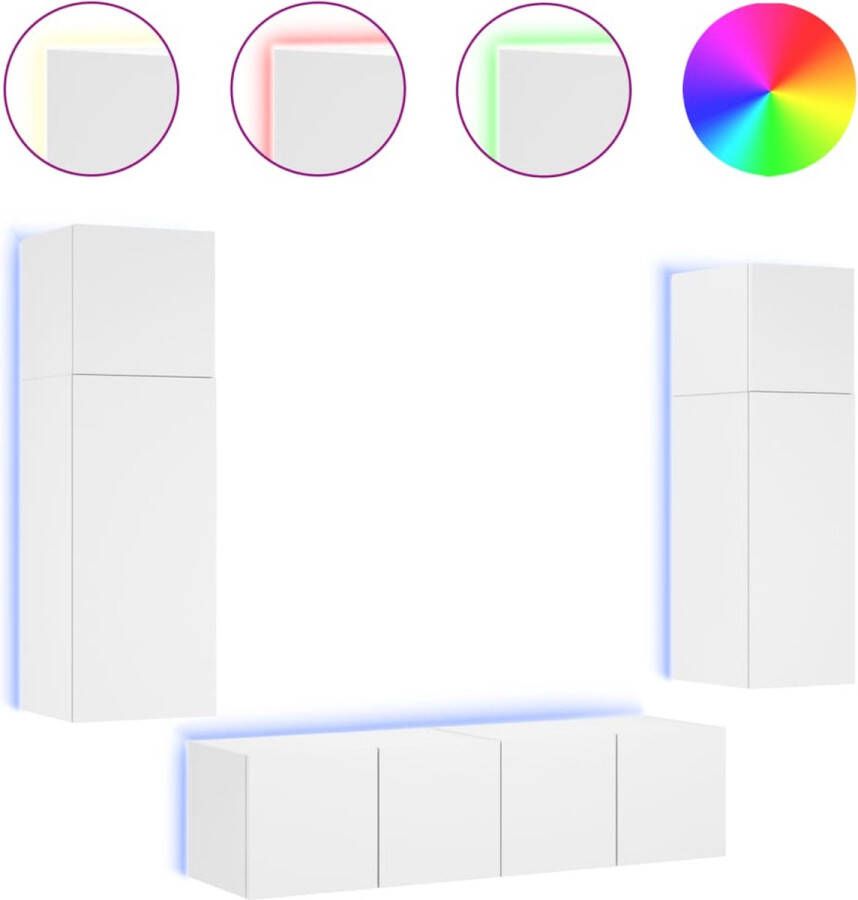 VidaXL -6-delige-Tv-wandmeubelset-met-LED-verlichting-bewerkt-hout-wit - Foto 2