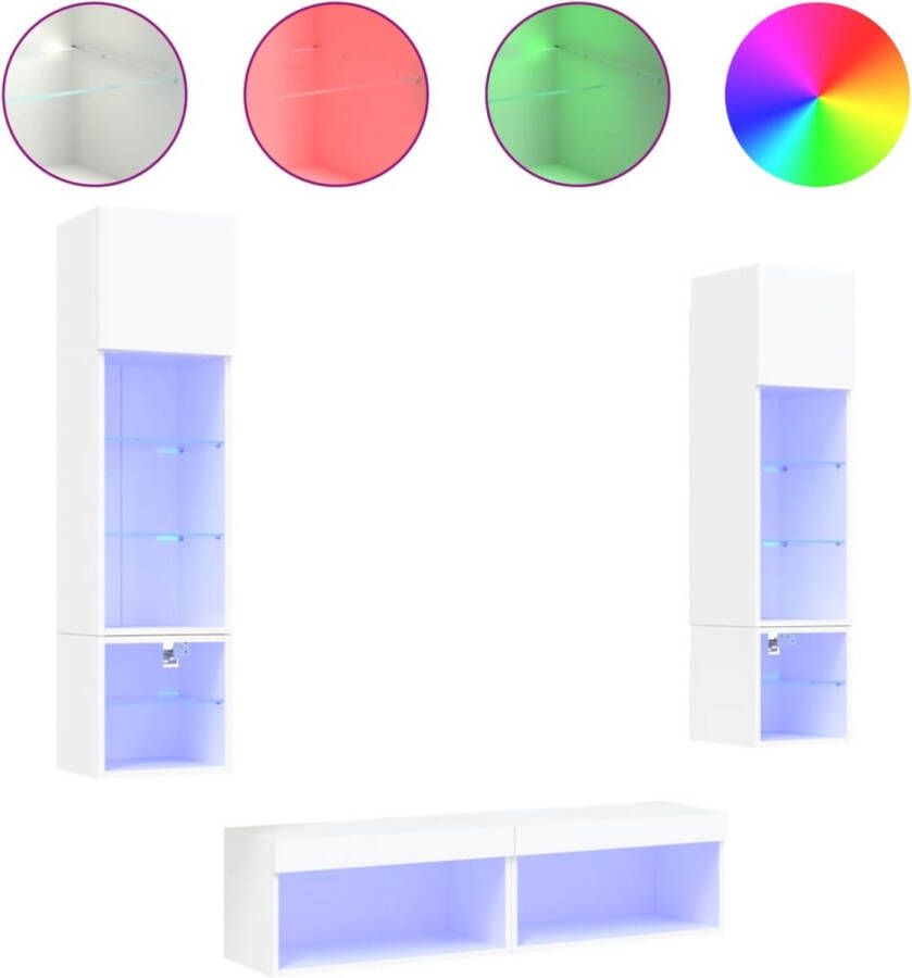 VidaXL -6-delige-Tv-wandmeubelset-met-LED-verlichting-bewerkt-hout-wit - Foto 3