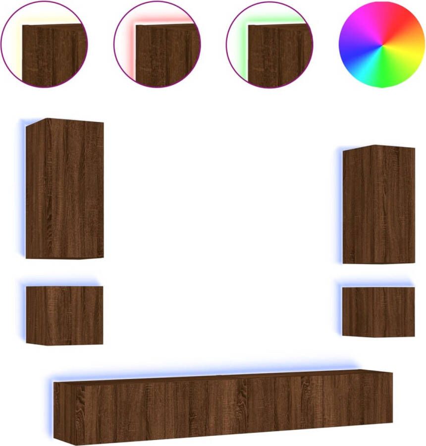 VidaXL -6-delige-tv-wandmeubelset-met-LED-verlichting-bruineikenkleurig