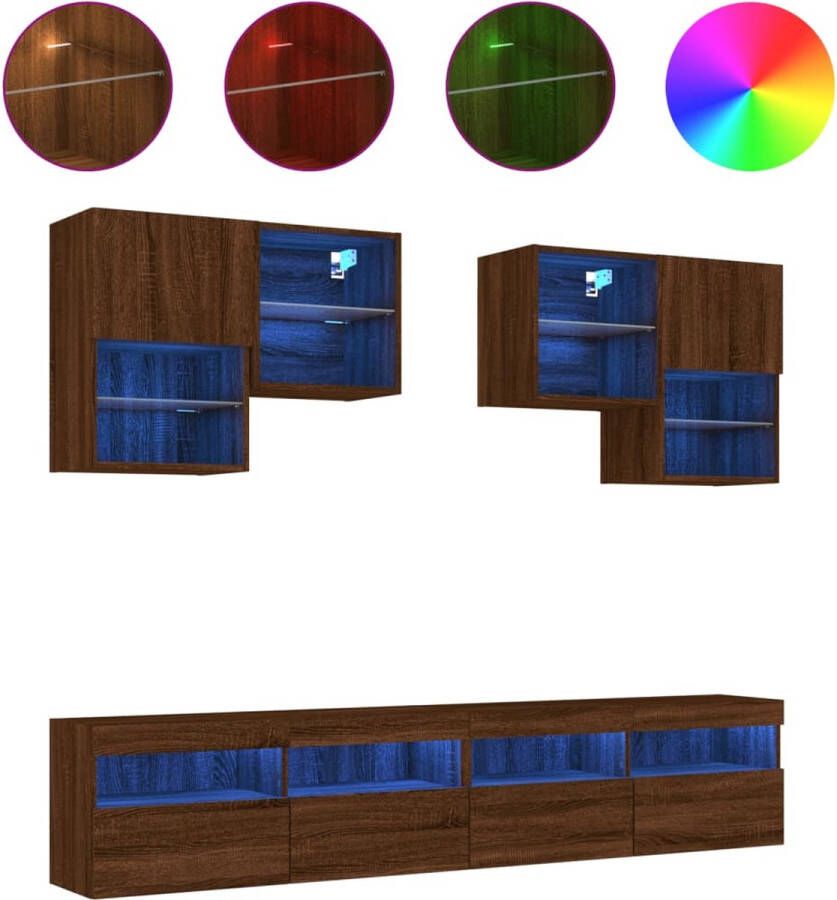 VidaXL -6-delige-Tv-wandmeubelset-met-LED-verlichting-bruineikenkleurig - Foto 2