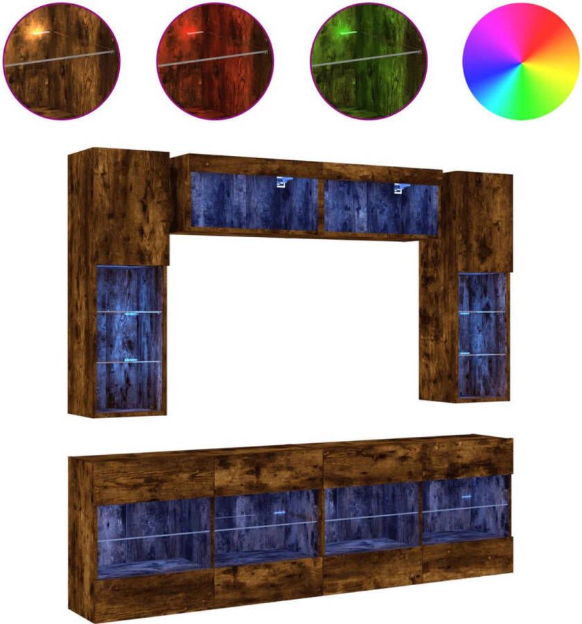 VidaXL -6-delige-Tv-wandmeubelset-met-LED-verlichting-gerookt-eiken - Foto 2