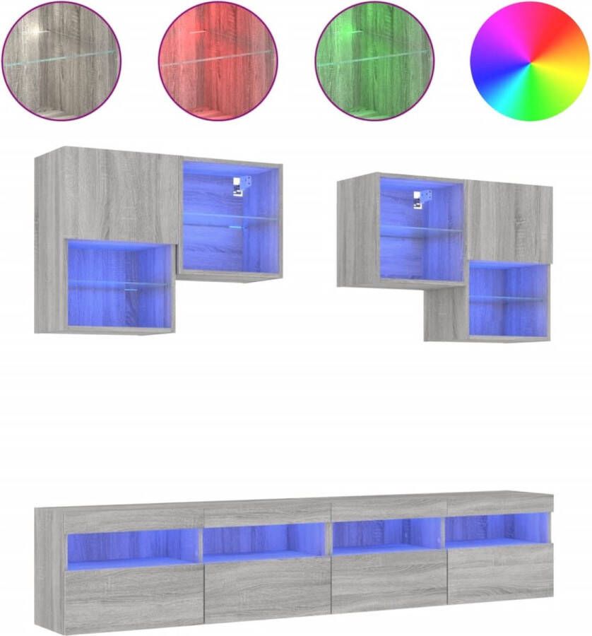 VidaXL -6-delige-Tv-wandmeubelset-met-LED-verlichting-grijs-sonoma - Foto 2