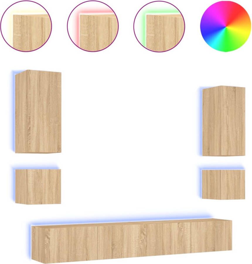 VidaXL -6-delige-Tv-wandmeubelset-met-LED-verlichting-sonoma-eikenkleur - Foto 2