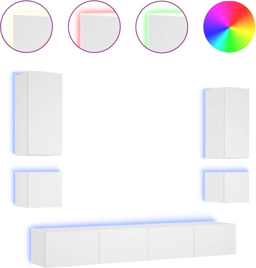 VidaXL -6-delige-tv-wandmeubelset-met-LED-verlichting-wit - Foto 2