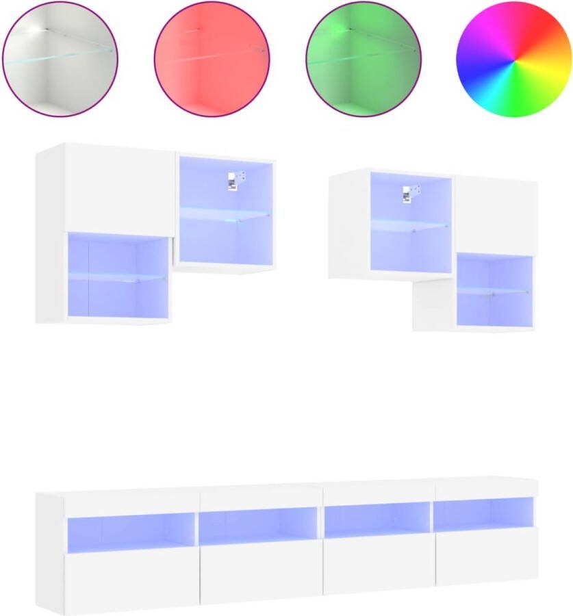 VidaXL -6-delige-Tv-wandmeubelset-met-LED-verlichting-wit - Foto 2
