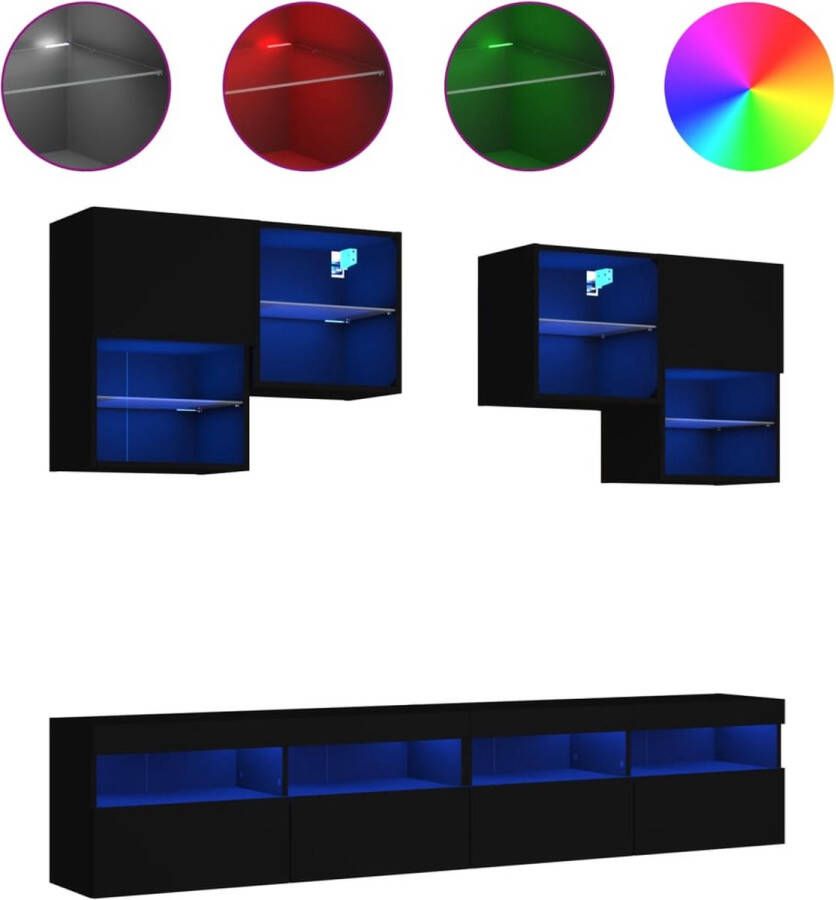 VidaXL -6-delige-Tv-wandmeubelset-met-LED-verlichting-zwart - Foto 2