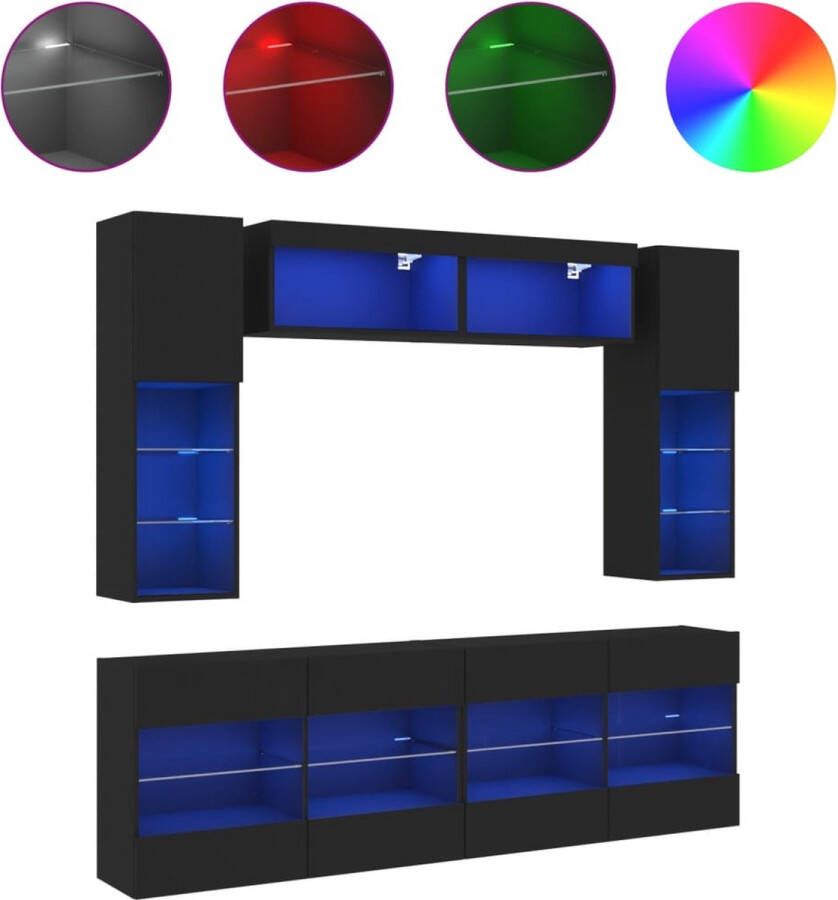 VidaXL -6-delige-Tv-wandmeubelset-met-LED-verlichting-zwart - Foto 2