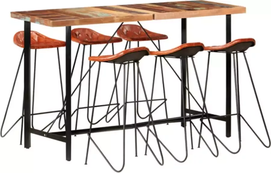 VidaXL -7-delige-Barset-massief-gerecycled-hout-en-echt-leer - Foto 2