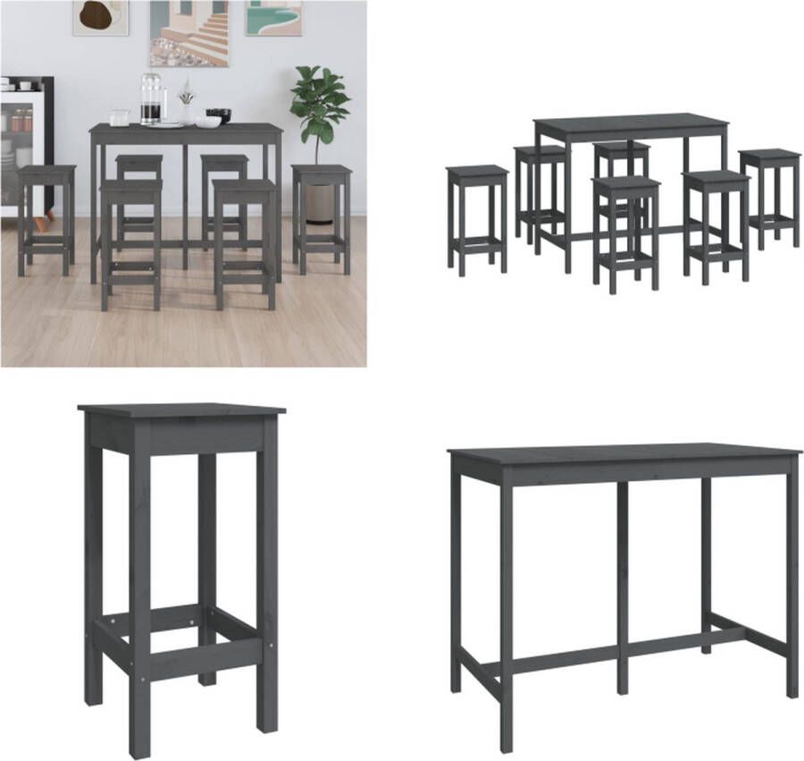 VidaXL 7-delige Barset massief grenenhout grijs Barset Barsets Pubset Bistroset