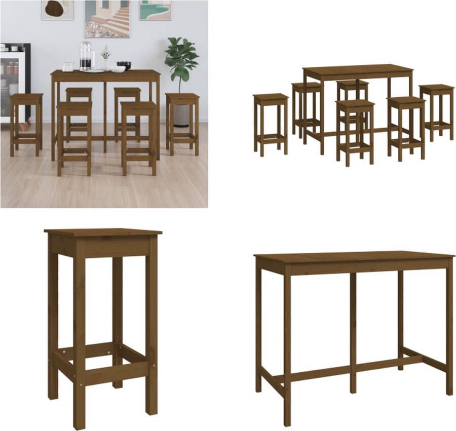 VidaXL 7-delige Barset massief grenenhout honingbruin Barset Barsets Pubset Bistroset