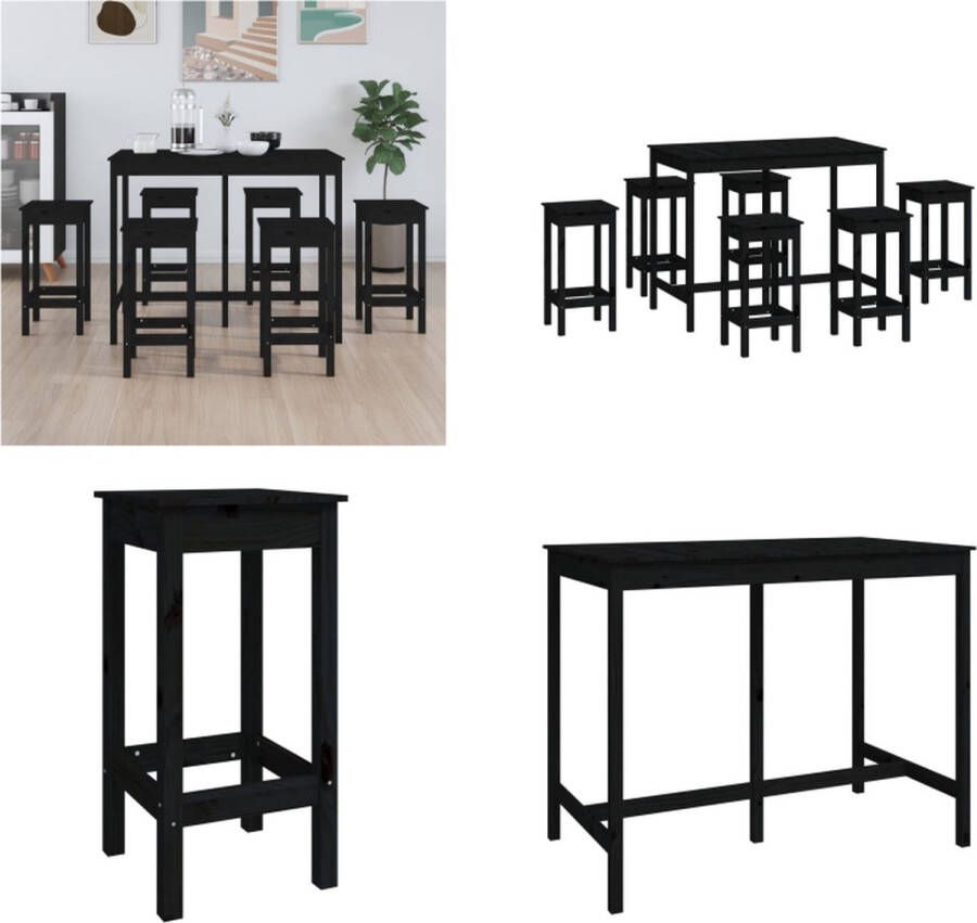VidaXL 7-delige Barset massief grenenhout zwart Barset Barsets Pubset Bistroset