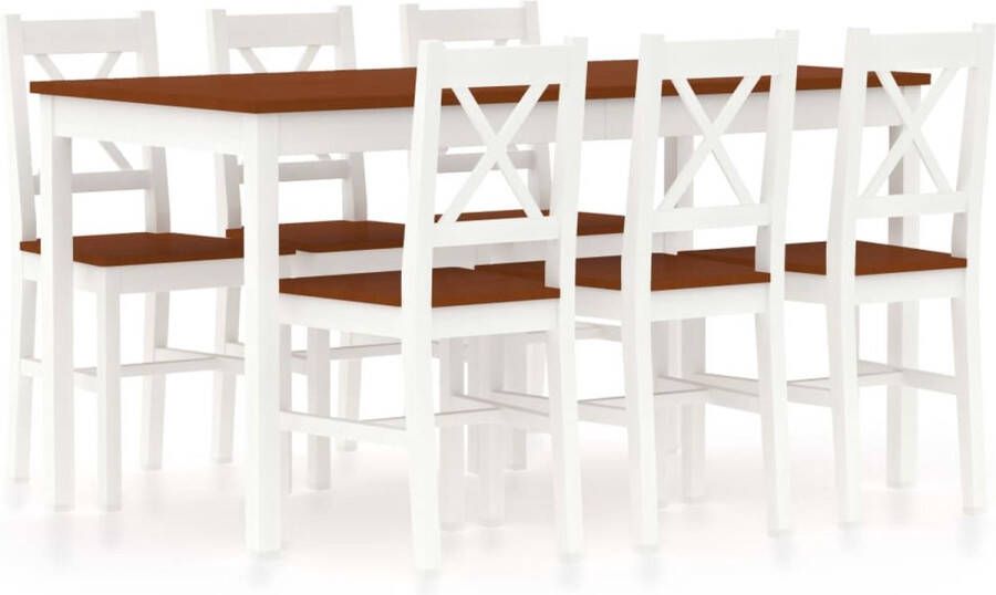 VidaXL -7-delige-Eethoek-grenenhout-wit-en-bruin