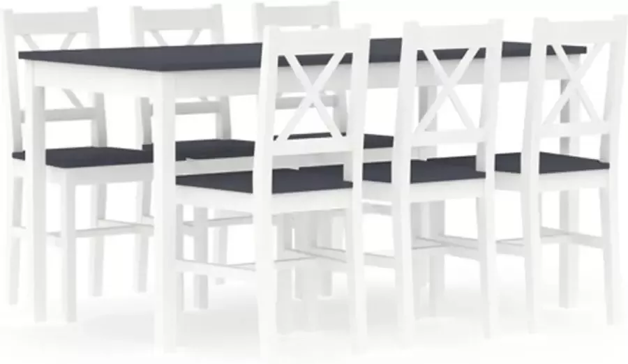 VidaXL 7-delige Eethoek grenenhout wit en grijs - Foto 2