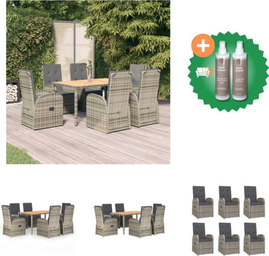 VidaXL 7 delige Tuinset met kussens poly rattan grijs Tuinstoel Inclusief Onderhoudsset