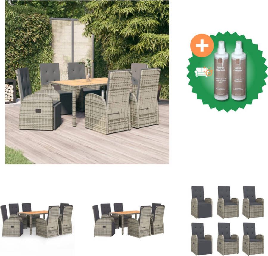 VidaXL 7 delige Tuinset met kussens poly rattan grijs Tuinstoel Inclusief Onderhoudsset